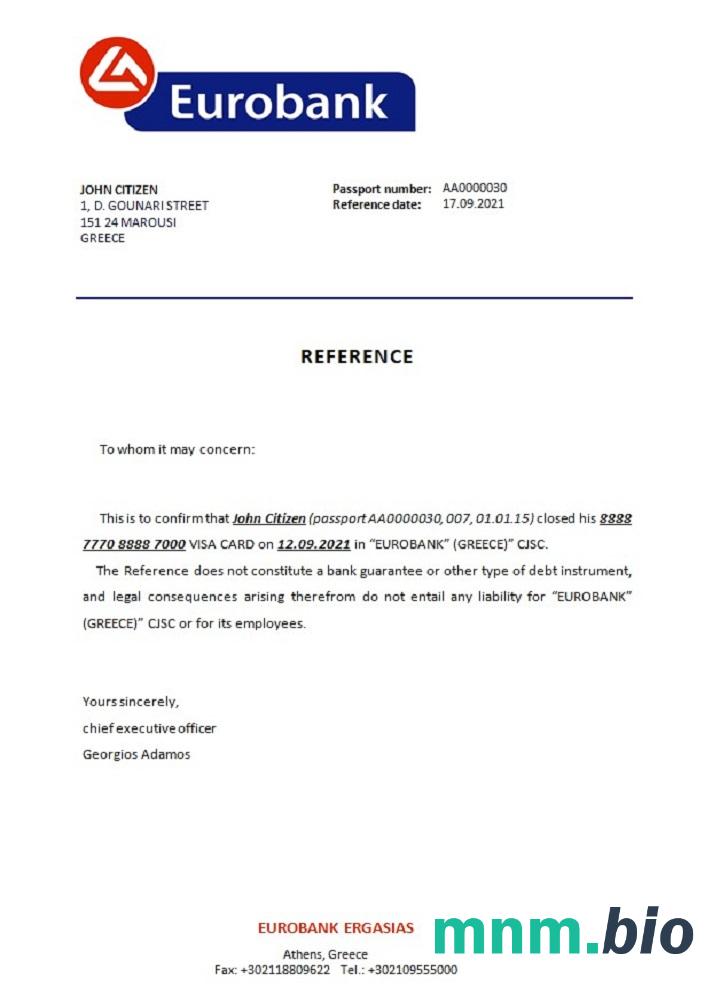 Greece eurobank closure reference example in Word and PDF formats